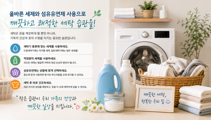 세탁세제 아무거나 쓰면 손해! 드럼·통돌이 세탁기별 세제와 섬유유연제 선택법 총정리