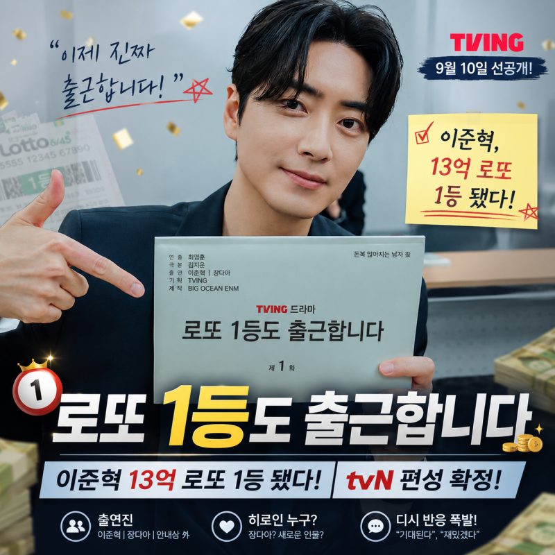 로또 1등도 출근합니다 9월 10일 티빙 선공개, 이준혁 13억 로또 1등 됐다! tvN 편성·출연진·히....