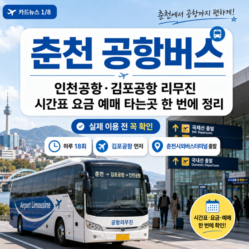 춘천 공항버스, 인천공항·김포공항 리무진 시간표 요금 예매 타는곳 한 번에 정리