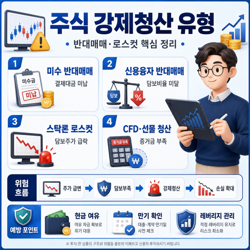 주식 강제청산 유형 분석정리(반대매매·마진콜·로스컷은 어떻게 다른가)