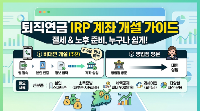퇴직금 IRP 계좌개설 방법 | 필요서류, 비대면 개설 절차 및 세액공제 혜택