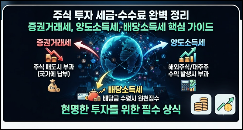 주식 사고팔 때 수수료 세금 정리 (증권거래세, 양도소득세, 배당소득세)