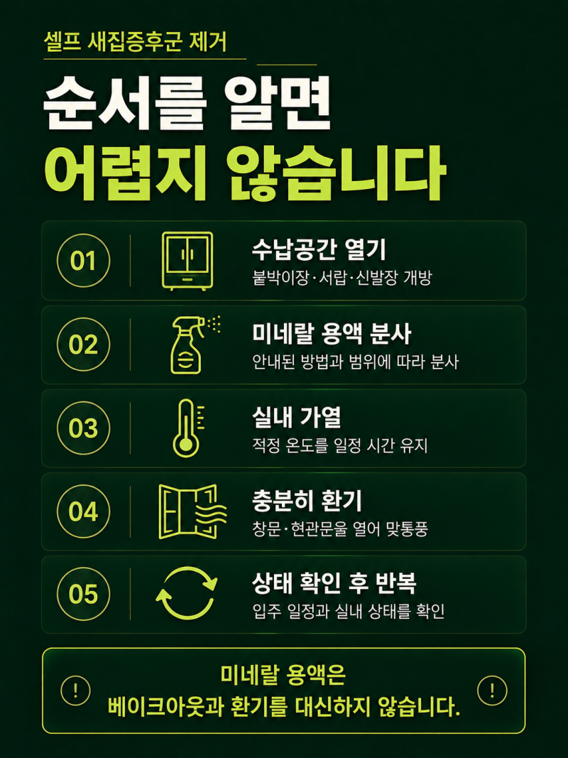 셀프 새집증후군 제거, 베이크아웃 환기 순서와 미네랄 용액 사용법