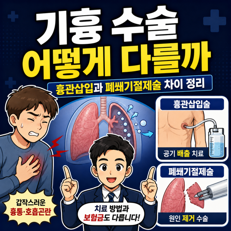 기흉 수술 흉관삽입과 폐쐐기절제술 차이, 실비 보험금 청구 기준