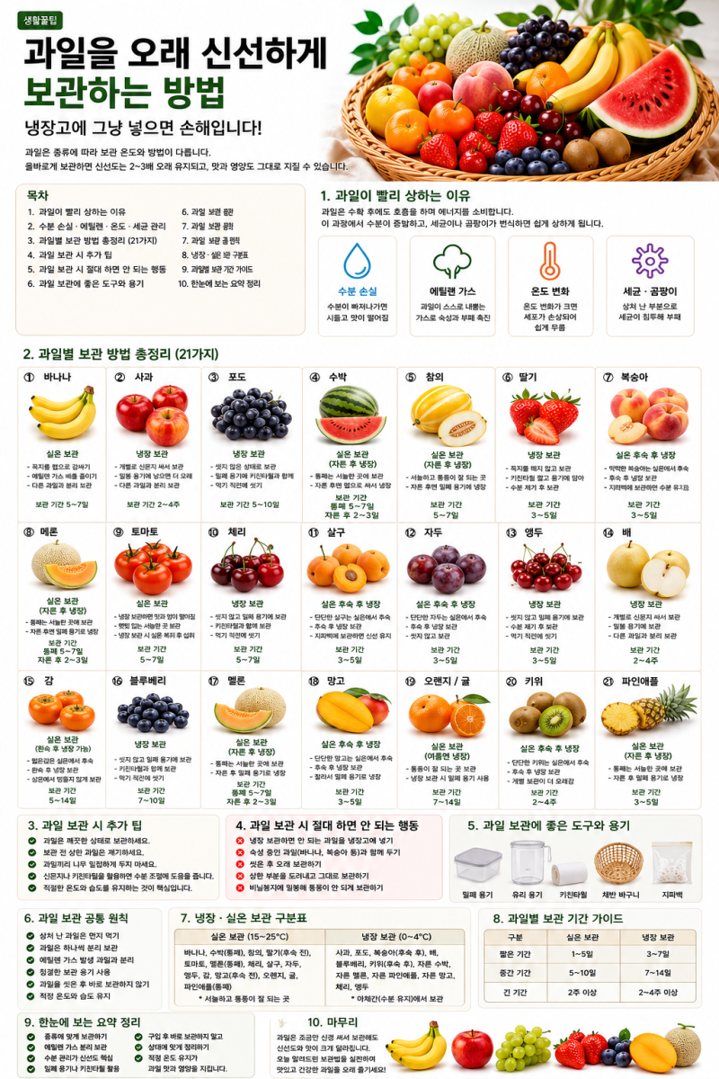 과일 보관법 총정리｜종류별 냉장·실온 보관 방법