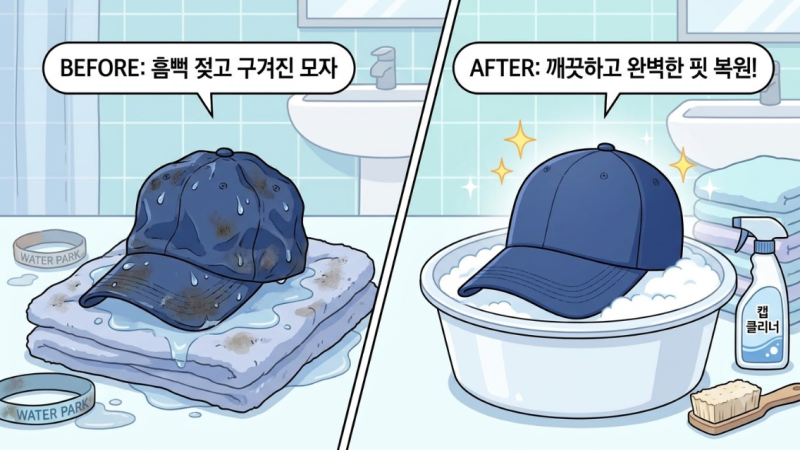 워터파크 캡모자 젖었을때 망가지지 않게 세탁하고 핏 살리는법