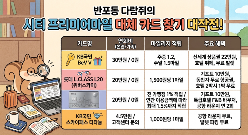 씨티 프리미어마일 단종 후 대체 마일리지 카드 추천 TOP 3 (가족카드 연회비 무료) 대한항공 ....