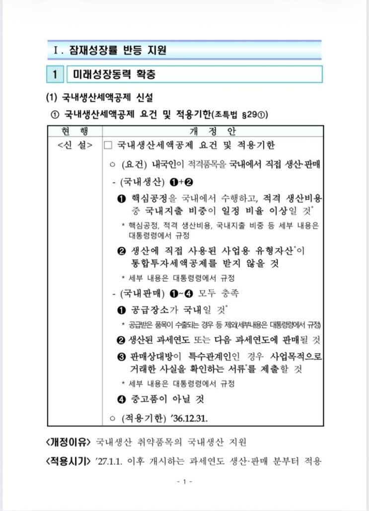 [공유] <b>정부</b>, <b>생산세액공제</b> 도입 확정
