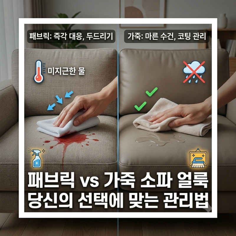 패브릭 소파 vs 가죽 소파 관리법 총정리 (얼룩 제거 비교)