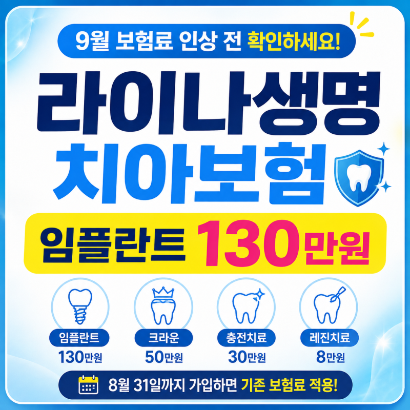 라이나생명 치아보험, 임플란트 130만원! 9월 보험료 인상 전 확인하세요