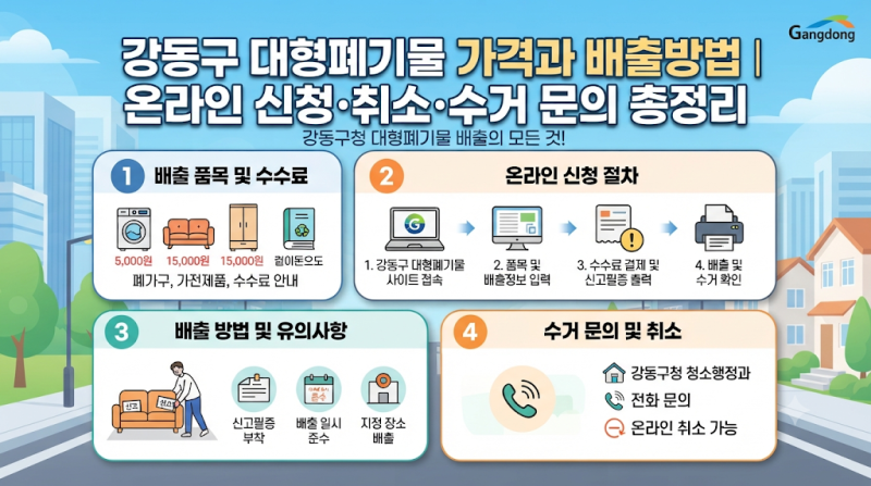 강동구 대형폐기물 가격과 배출방법｜온라인 신청·취소·수거 문의 총정리