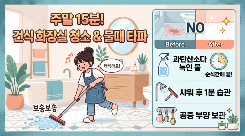 주말 오전에 끝내는 건식 화장실 청소와 물때 방지 꿀팁