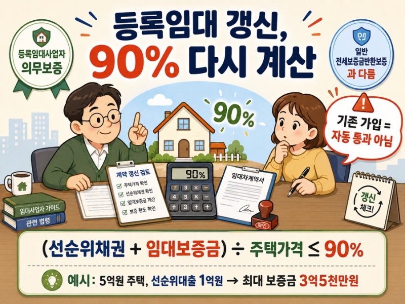 HUG 임대보증 90%, 등록임대 갱신 전 다시 계산