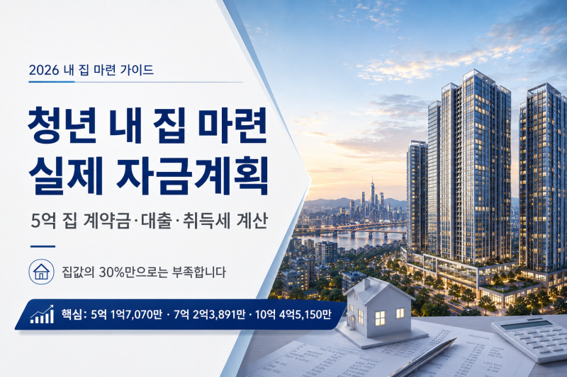2026 청년 내 집 마련 실제 자금계획｜5억 집 계약금·대출·취득세 계산