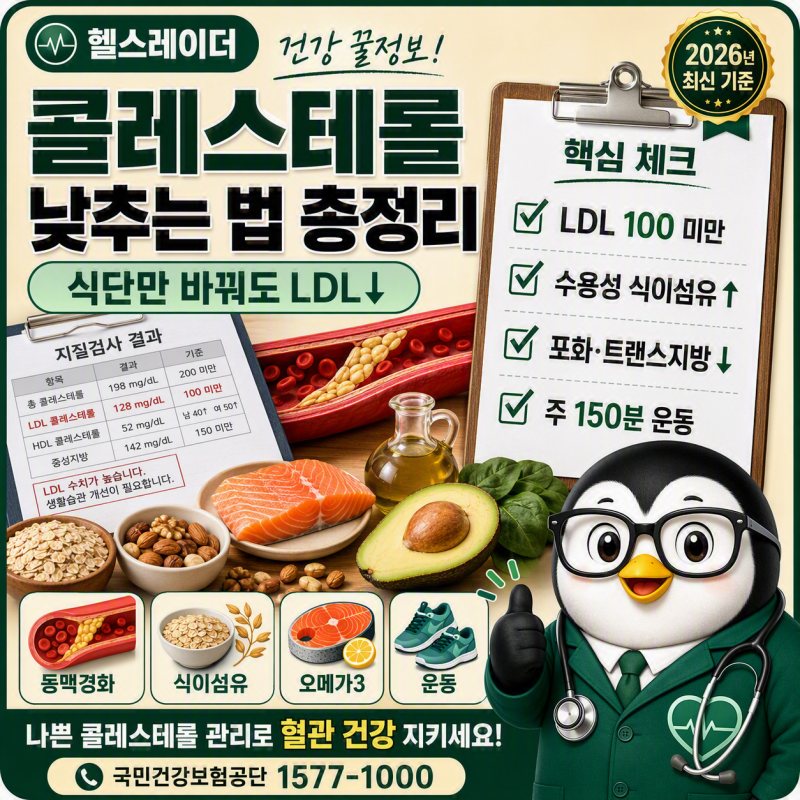 콜레스테롤·고지혈증 낮추는 법 총정리 (LDL·HDL·중성지방·식사·운동)