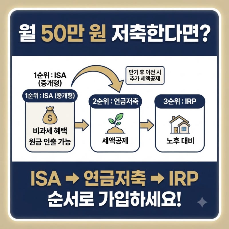 월 50만 원 저축한다면? ISA 연금저축 IRP 가입 순서와 세액공제 한도 총정리