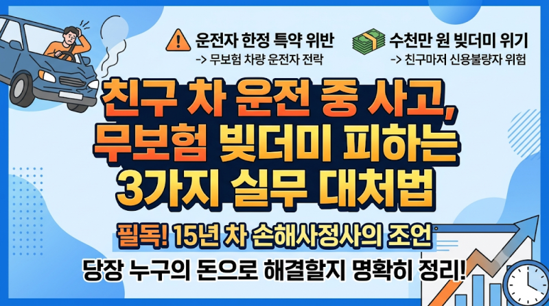 친구 차 운전 중 사고, 무보험 빚더미 피하는 3가지 실무 대처법
