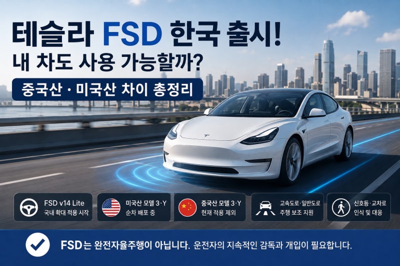 테슬라 FSD 한국 출시｜내 차도 사용 가능할까? 중국산·미국산 차이 총정리