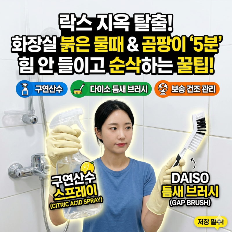 99%가 독한 락스 쓰고 후회 중! 화장실 타일 붉은 물때 5분 만에 힘 안 들이고 지우는 다이소 ....