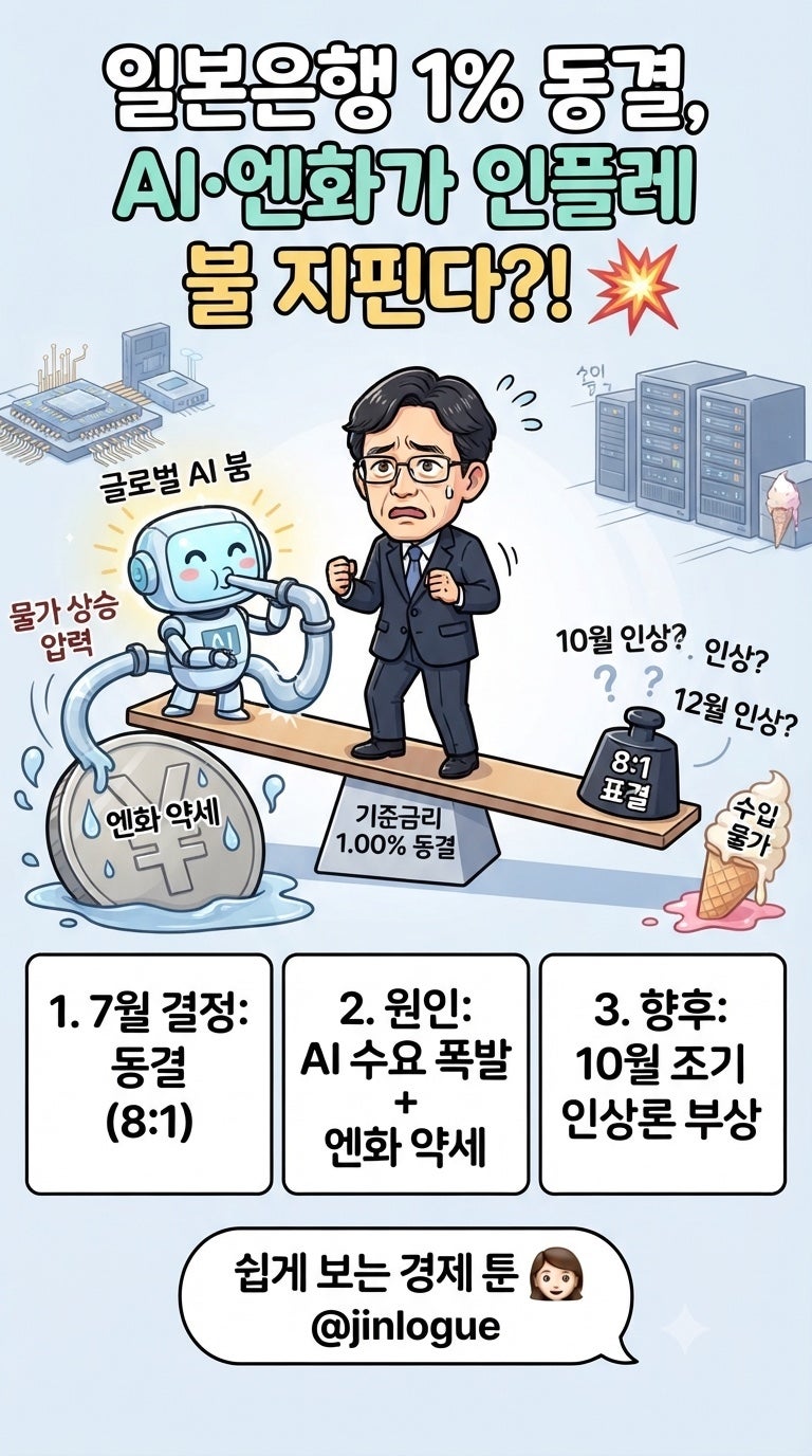 일본은행 기준금리 1% 동결, AI 붐과 엔화 약세가 인플레 위험을 키운 진짜 이유