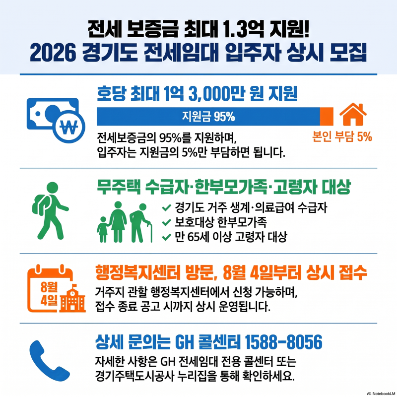 2026 경기도 기존주택 전세임대 : 무주택 저소득층 최대 1억 3천만 원 지원 상시 신청 방법