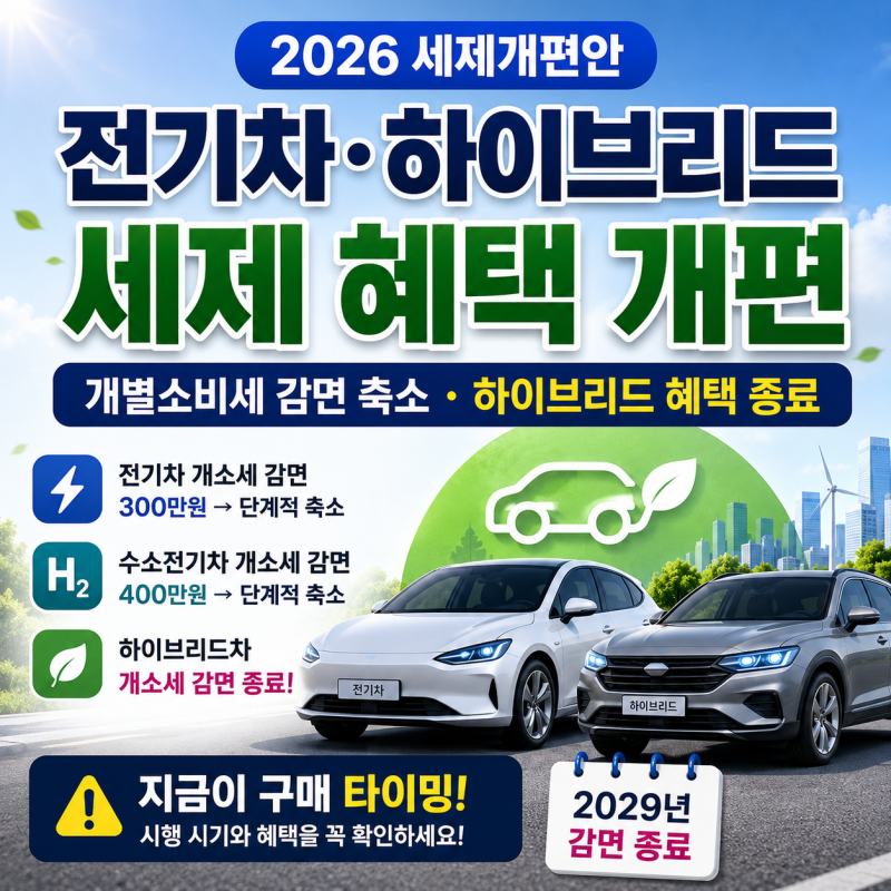 2026 전기차·하이브리드 세제 혜택 총정리｜개소세 감면 종료, 지금 사야 할까?