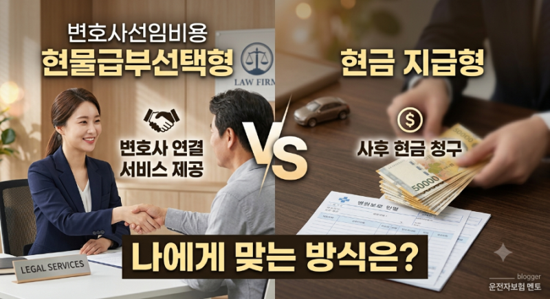 [운전자보험] 변호사선임비용, '현금' 말고 '현물급부' 선택 가능? 나에게 맞는 보장 방식은!