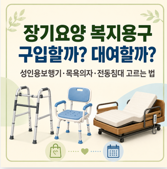 장기요양 복지용구 구입·대여 차이｜성인용보행기·목욕의자·전동침대 고르는 법