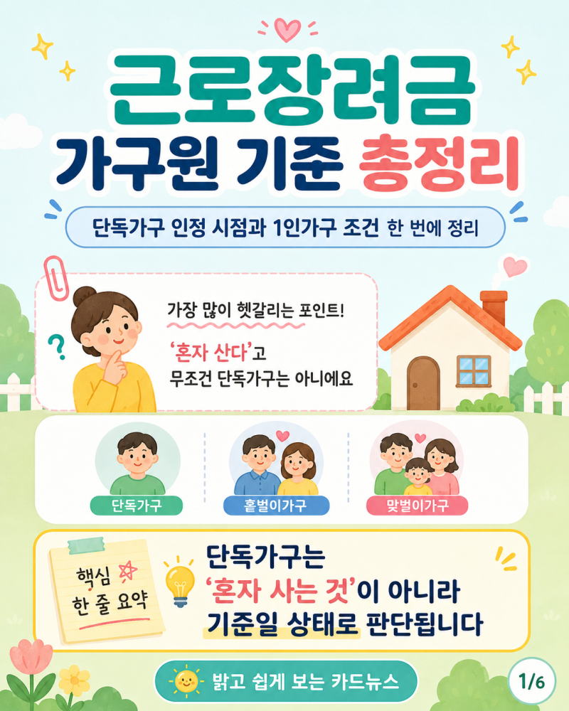 근로장려금 1인가구 기준 총정리, 단독가구 인정 시점은 언제?