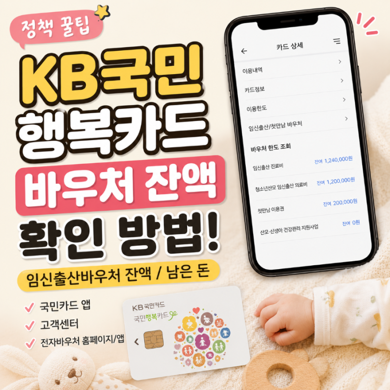 KB국민행복카드 바우처 잔액 확인 방법/임신출산바우처 잔액/국민카드 바우처 남은 돈