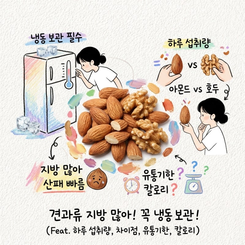 견과류는 지방이 많아 산패가 빠른데 하루섭취량 기준부터 냉동 보관 아몬드 호두 차이와 유....