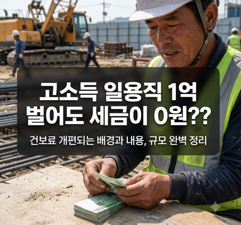 고소득 일용직 1억 벌어도 세금이 0원?? 건보료 개편되는 배경과 내용과 규모