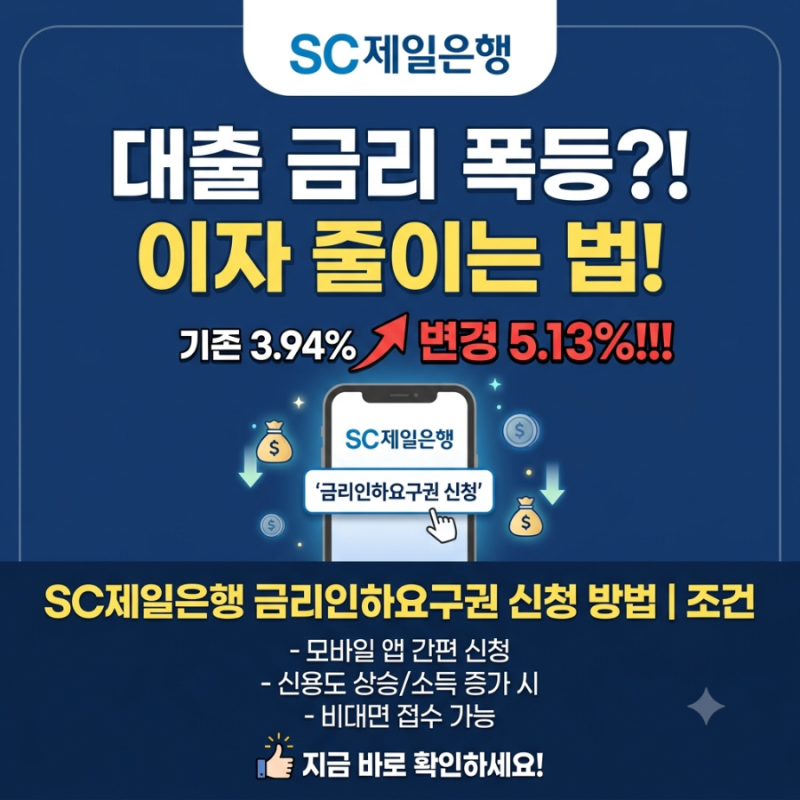 SC제일은행 금리인하요구권 신청방법 | 주담대 금리 5.13%로 폭등 오른 후 직접 신청한 이유
