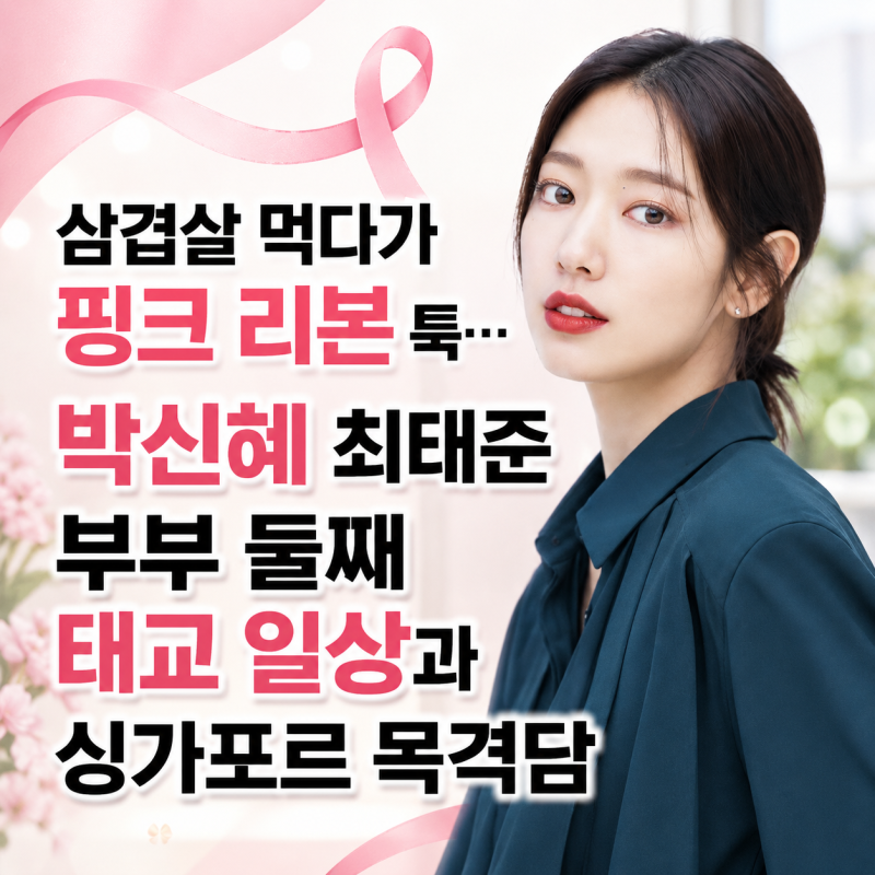 삼겹살 먹다가 핑크 리본 툭… 박신혜 최태준 부부 둘째 태교 일상과 싱가포르 목격담