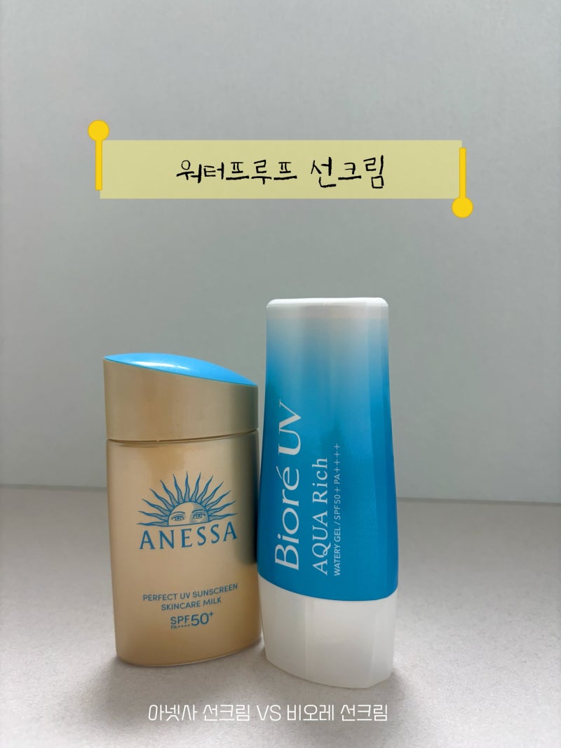 [워터프루프 선크림] 아넷사 선크림 vs 비오레 UV 선크림 내돈내산 비교 후기