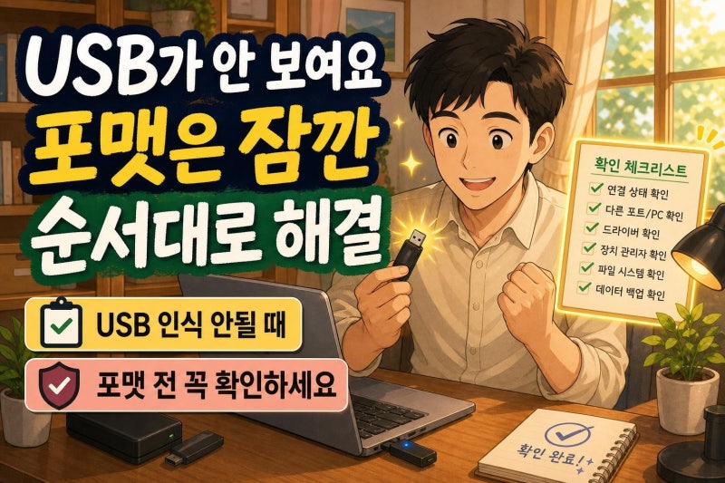 USB 인식 안될 때 해결 방법 4단계, 포맷 전 반드시 확인할 것