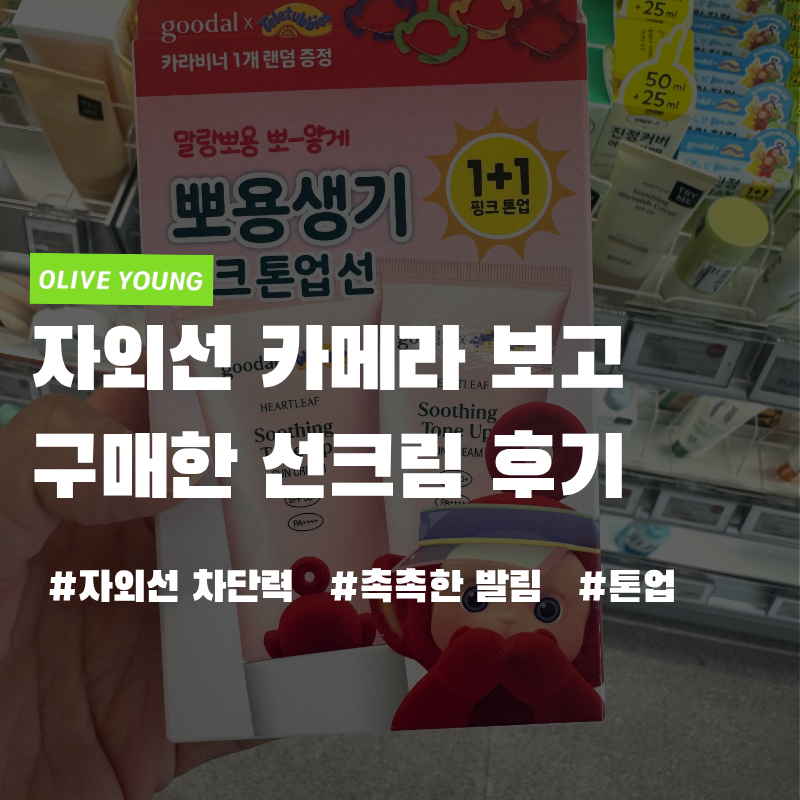 올리브영 선크림 추천! 자외선 카메라 보고 구매한 구달 어성초 수분 톤업 선크림 후기