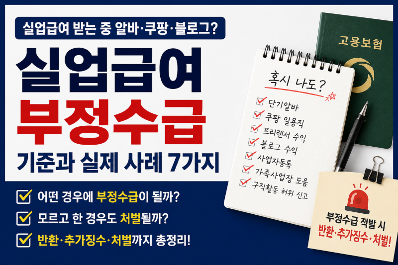 실업급여 부정수급 사례 7가지｜알바·쿠팡·블로그 수익, 모르고 했다가 환수될 수 있습니다