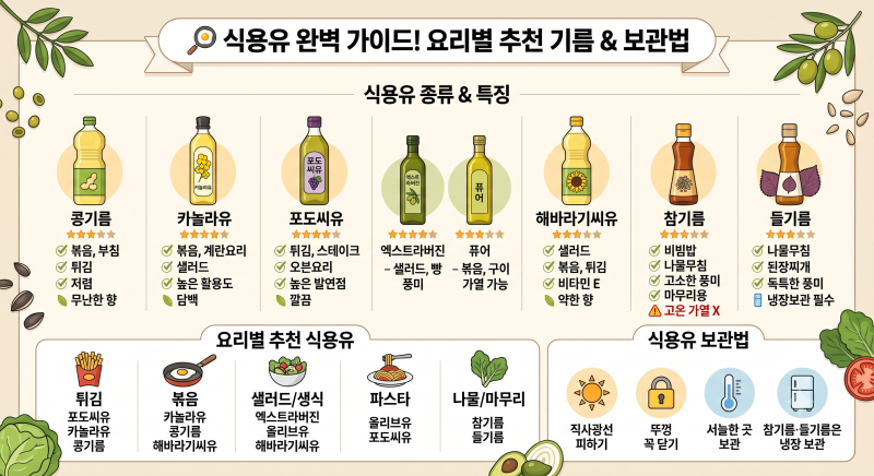 식용유 종류 총정리! 요리별 어떤 기름을 써야 할까? 건강하게 사용하는 방법까지