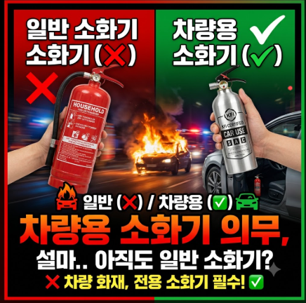 차량용 소화기 의무, 아직도 일반 소화기 넣는 분 많습니다