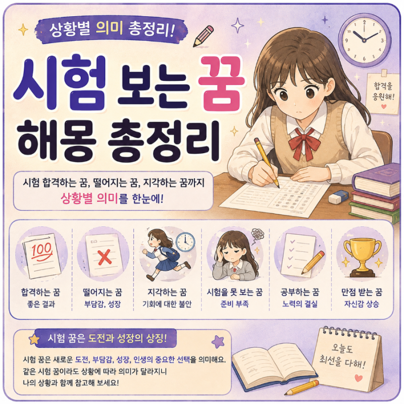 [해몽] 시험 보는 꿈 해몽 총정리｜시험 떨어지는 꿈, 합격하는 꿈, 지각하는 꿈까지 상황별 ....