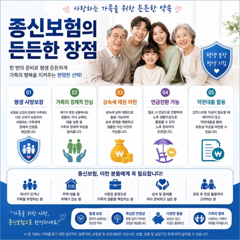 종신보험 왜 필요할까요? 가족을 위한 평생보장, 종신보험의 장점 총정리