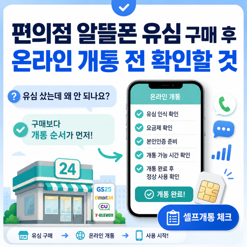 편의점 알뜰폰 유심 구매 후 온라인 개통 전 확인할 것