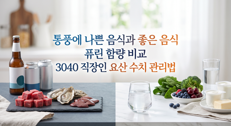통풍에 나쁜 음식과 좋은 음식 퓨린 함량 비교 3040 직장인 요산 수치 관리법