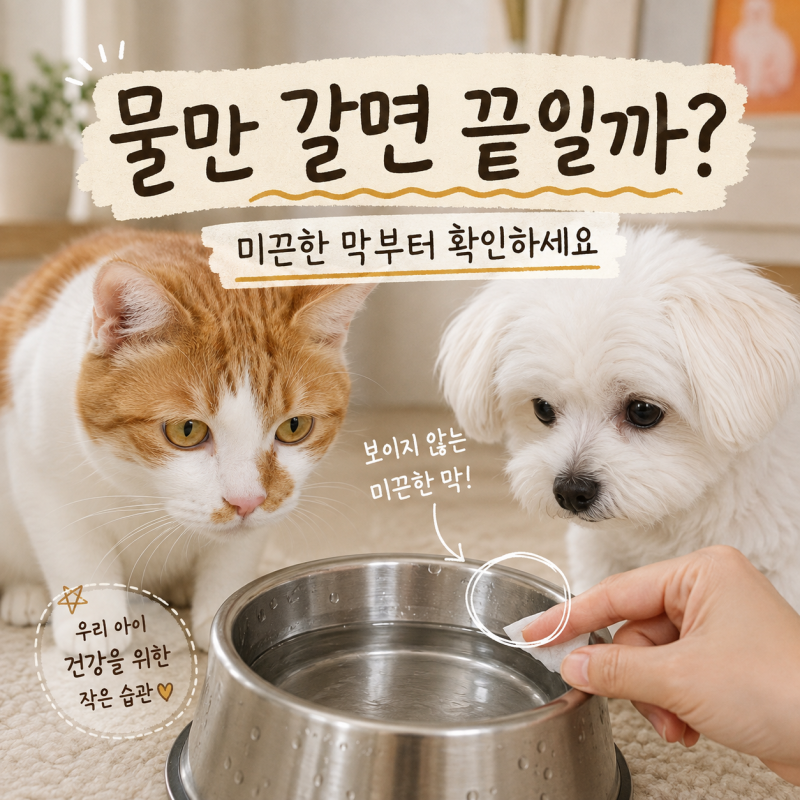 강아지 물그릇 물만 갈면 될까? 미끈한 막이 생기는 이유와 세척법