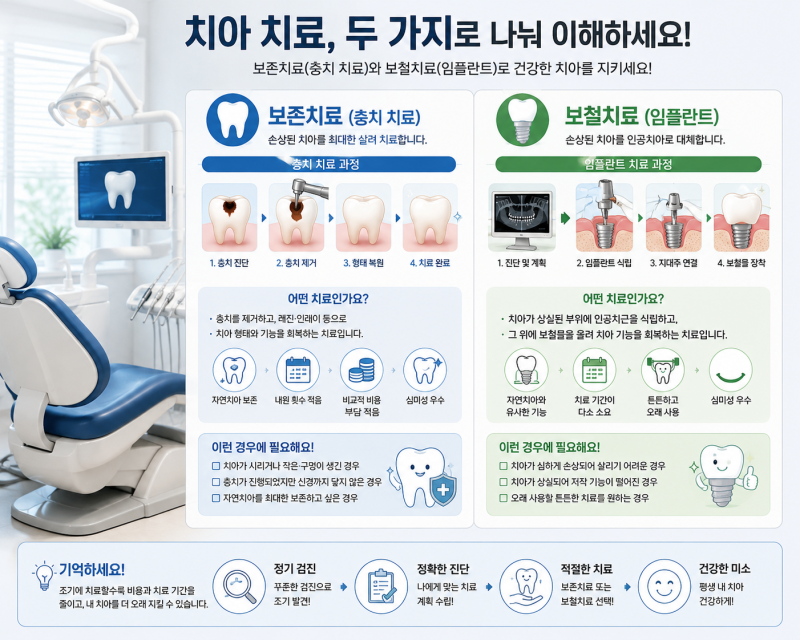 [치아보험 추천] 임플란트·레진 치료비 대비! 보존 vs 보철치료 차이 및 면책기간 총정리