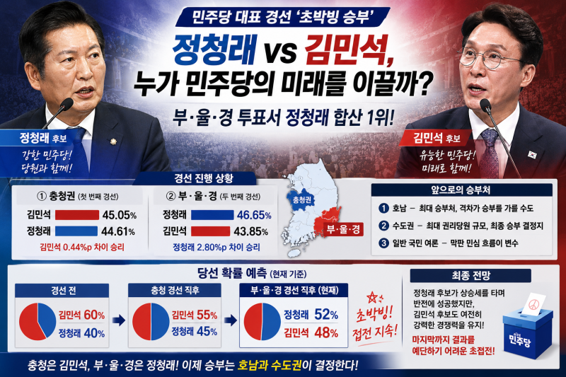 정청래 vs 김민석, 8월 17일 전당대회에서 민주당 대표 누가 될까? 경선 전부터 현재까지 판세 ....