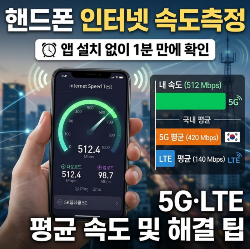 스마트폰 인터넷 속도측정 간단한 방법, 5G LTE 평균 속도와 직접 비교해본 후기