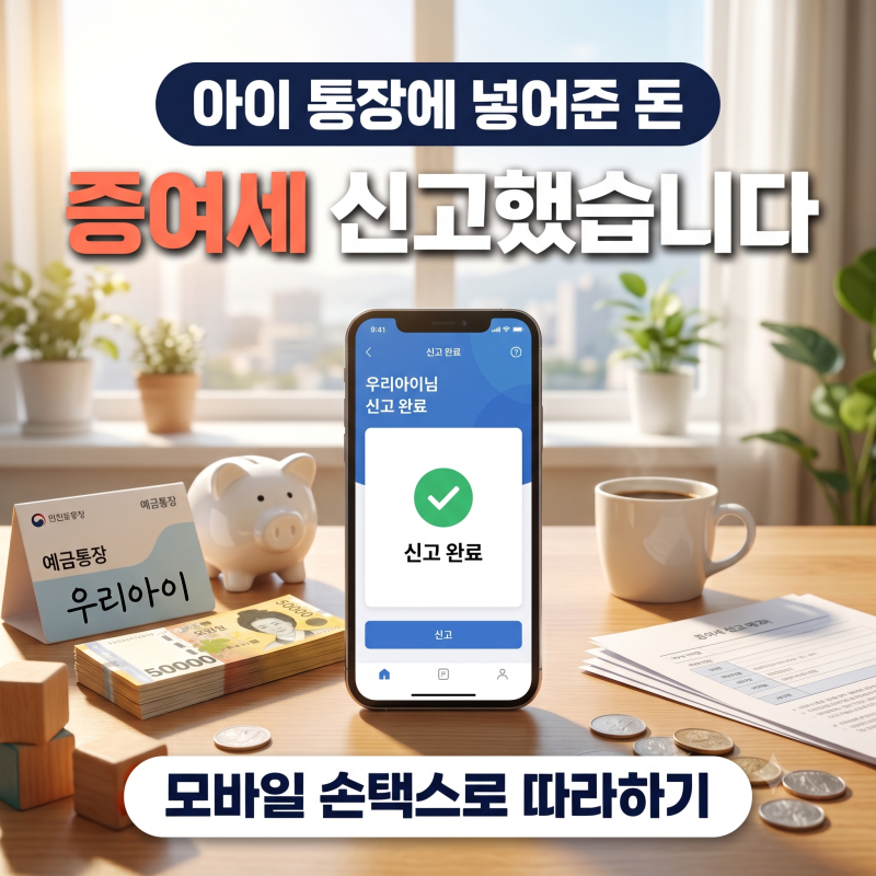 아이 통장에 넣어준 돈, 증여세 신고했습니다 ① — 기한 내 신고 (모바일 손택스)