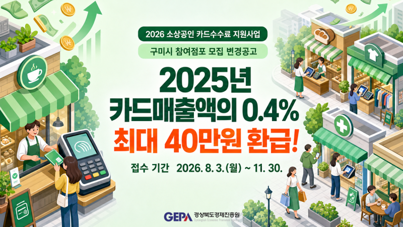 구미 소상공인 카드수수료 환급 | 매출 3억까지 확대, 최대 40만원 (선착순)